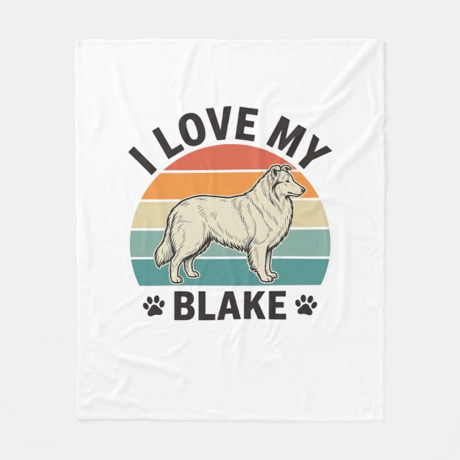 Couverture Polaire J'aime mon chien Blake Design de gravure rétro_1 (Devant)