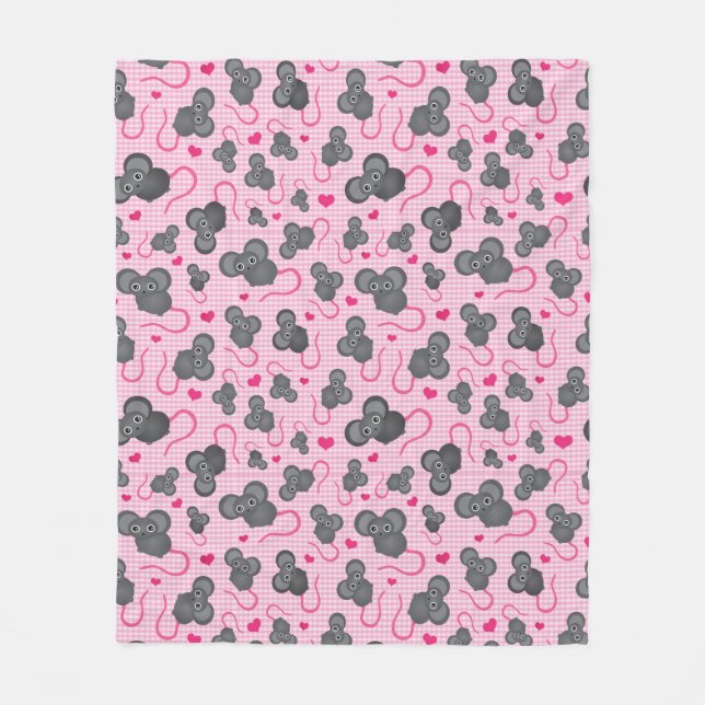Couverture Polaire J'aime mon motif de souris dans le rose (Devant)