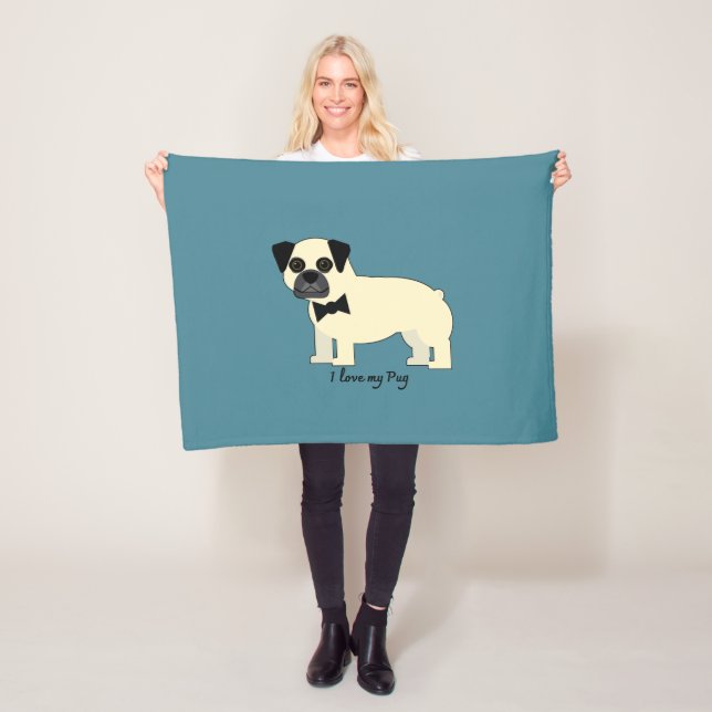 Couverture Polaire J'aime mon Pug (En situation)