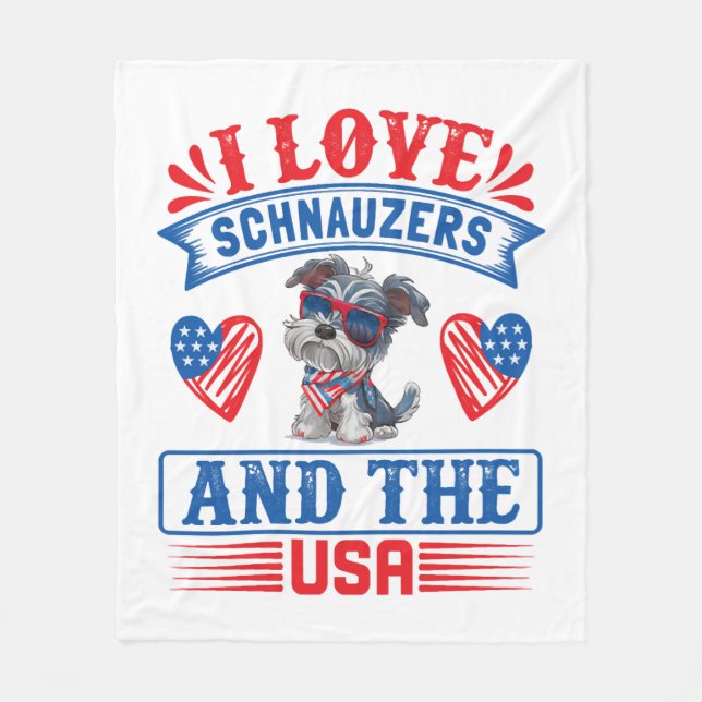 Couverture Polaire J'aime Schnauzers et les USA (Devant)
