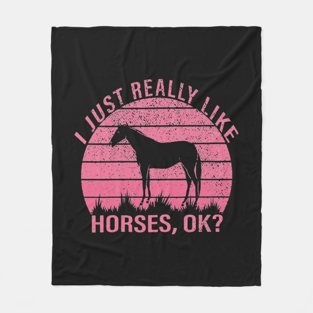 Couverture Polaire J'aime vraiment les chevaux en rose Rose (Devant)