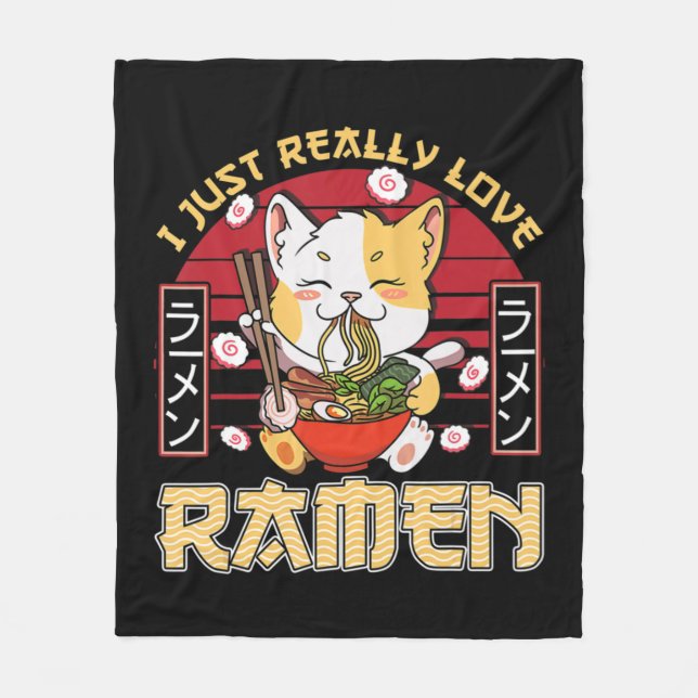 Couverture Polaire J'Aime Vraiment Ramen Kawaii Anime Cat Ramen Gi (Devant)