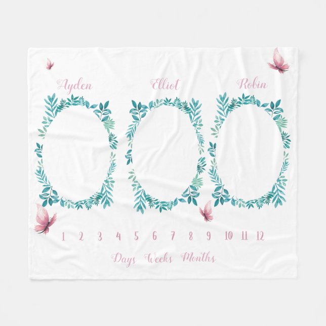 Couverture Polaire Jalon de triplets floraux à l'aquarelle mignonne (Devant (Horizontal))