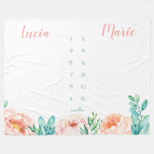 Couverture Polaire Jalon jumeau fille fille aquarelle fleurs pêche
