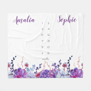 Couverture Polaire Jalon jumelle de fleurs d'aquarelle violette