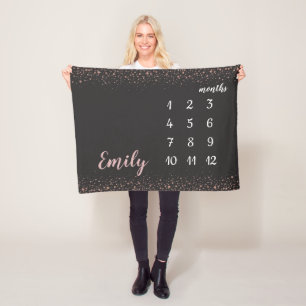 Couverture Polaire Jalon mensuel Rose Gold Confetti Baby Girl