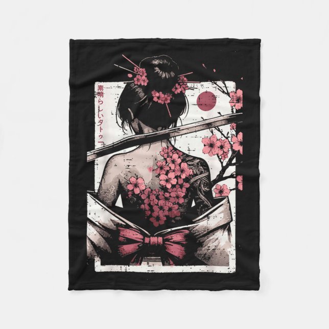 Couverture Polaire Japanese Woman Cherry Blossom Tattoo Art Geisha Wo (Devant)