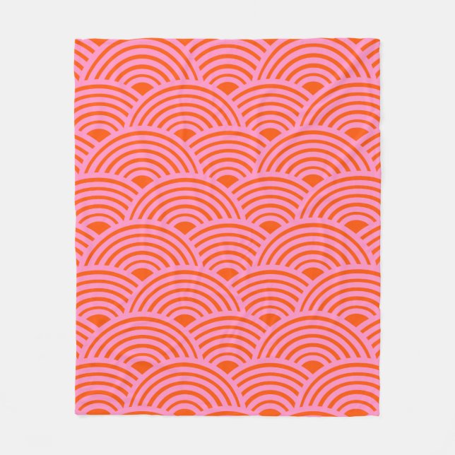 Couverture Polaire Japon Vague Seigaiha Motif Preppy Orange rose (Devant)