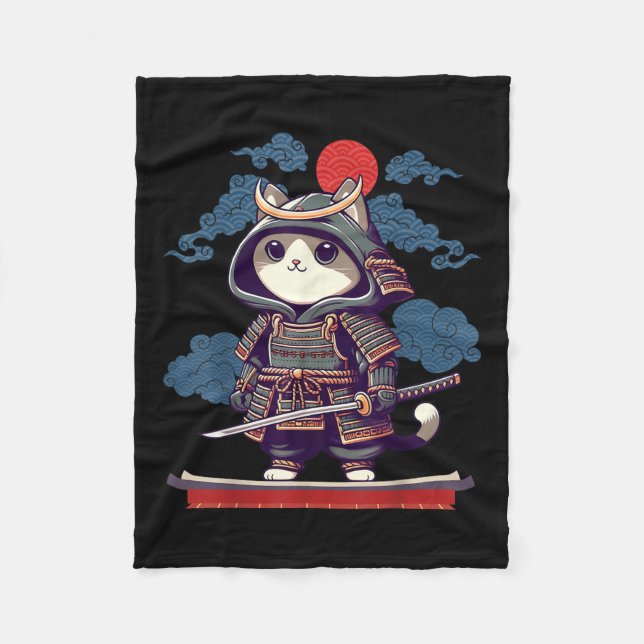 Couverture Polaire Japonais Samurai Chat Tattoo Kawaii Ninja Chat Ani (Devant)