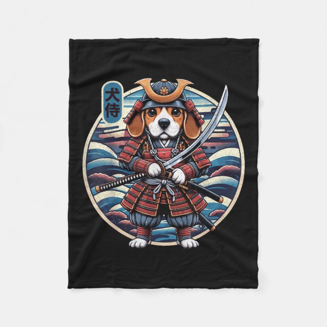 Couverture Polaire Japonais Samurai Chien Tattoo, Beagle Kawaii Ninja (Devant)