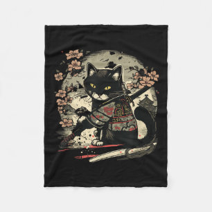 Couverture Polaire Japonais tatouage de chats Samurai, Vintage Kawaii