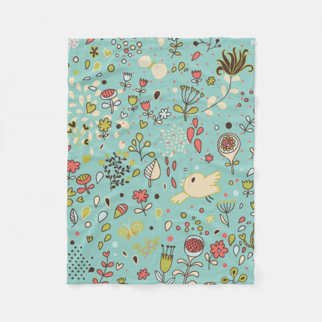Couverture Polaire Jardin à fleurs lunettes Blanche (Devant)