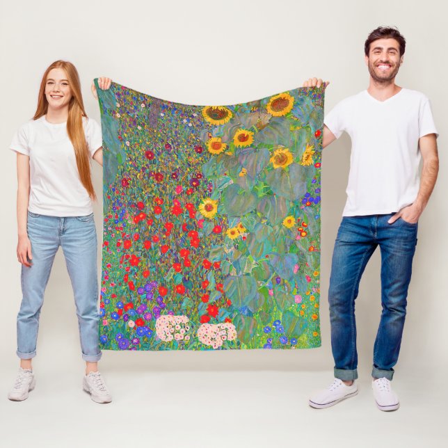 Couverture Polaire Jardin agricole de Gustav Klimt avec tournesols (En situation)