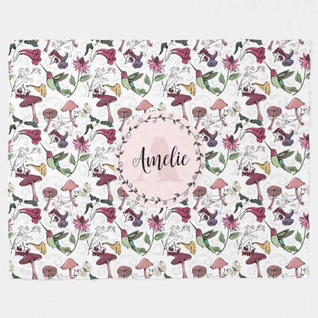 Couverture Polaire Jardin aux colibris floraux (Devant (Horizontal))