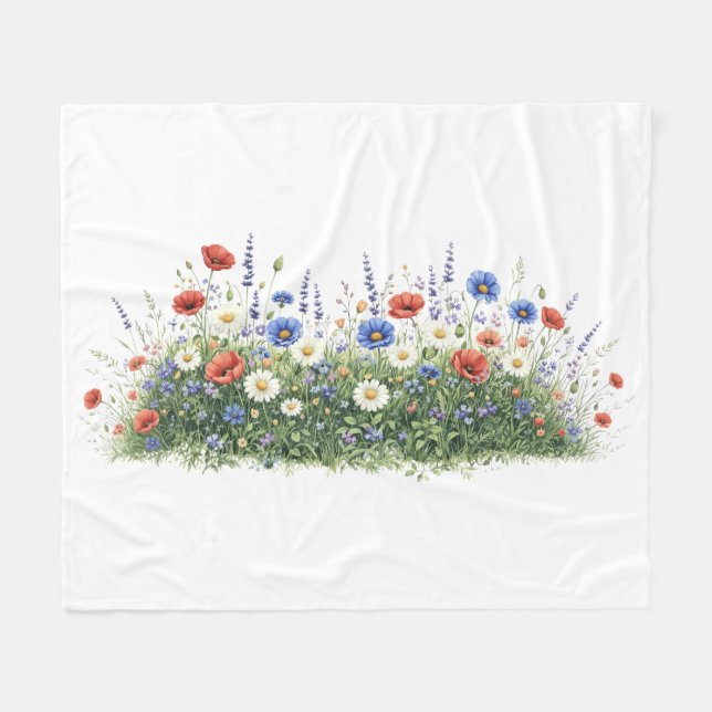 Couverture Polaire Jardin botanique de fleurs de prairie fleurie (Devant (Horizontal))