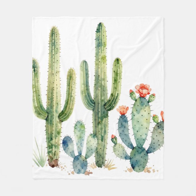 Couverture Polaire Jardin de cactus du désert à l'aquarelle (Devant)