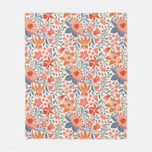 Couverture Polaire Jardin de corail et de sarcelle sur fond beige dou