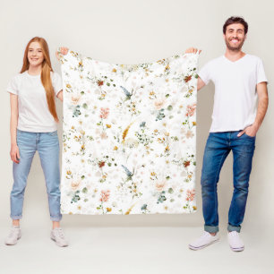 Couverture Polaire Jardin de fleurs sauvages à l'aquarelle élégant