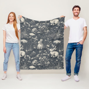 Couverture Polaire Jardin de lapins motif toile de Jouy botanique noi