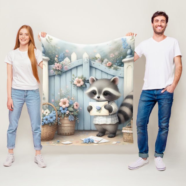 Couverture Polaire Jardin de lettres du raton laveur pastel (En situation)