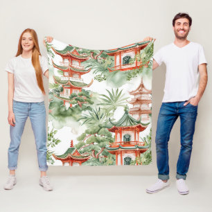 Couverture Polaire Jardin de pagode orientale à l'aquarelle sage