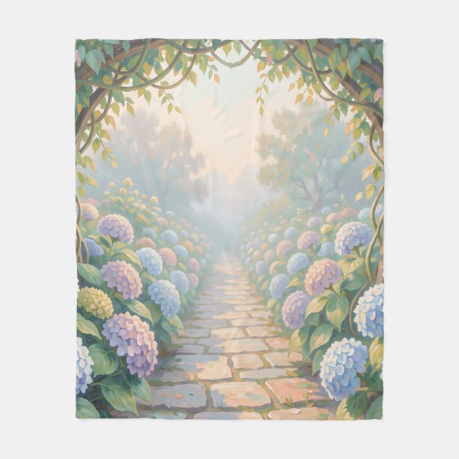 Couverture Polaire Jardin de rêve d'hortensias Arche de pierre Chemin (Devant)