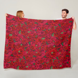 Couverture Polaire Jardin de roses rouges Motif floral romantique san