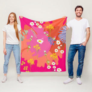 Couverture Polaire Jardin Floral rose et orange Abstrait