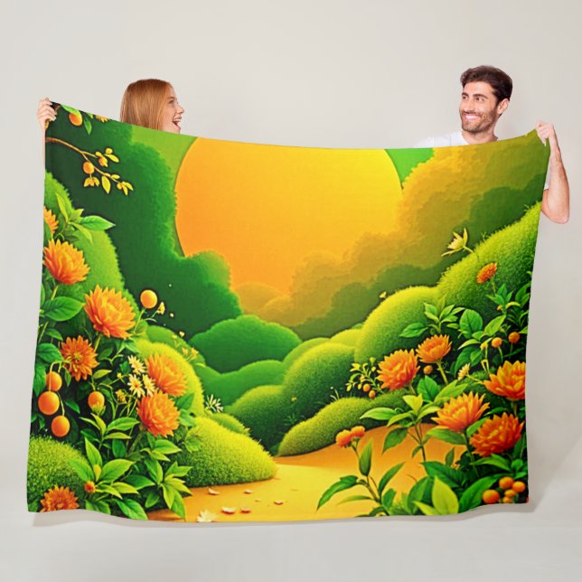 Couverture Polaire Jardin Orange Luxuriant (En situation)