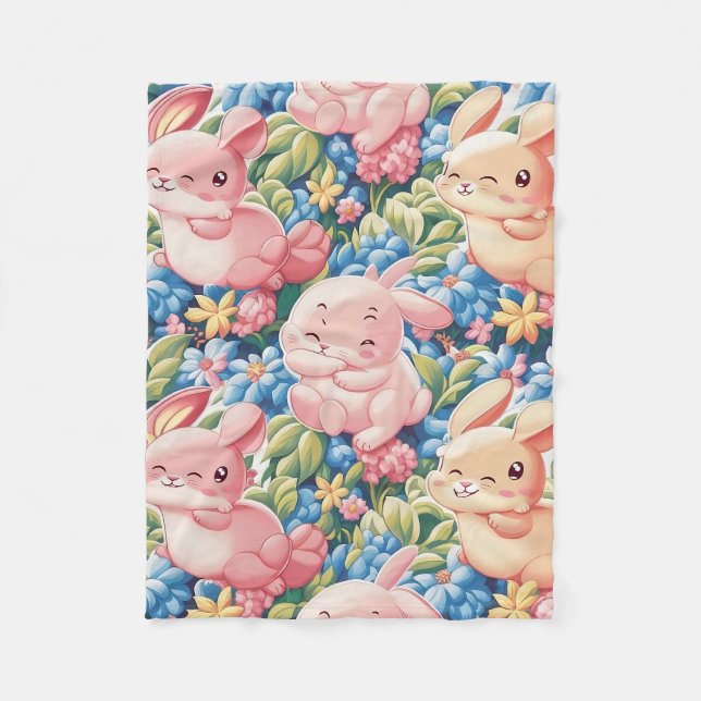 Couverture Polaire Jardin Whimsical de lapins Joueurs Design de couve (Devant)