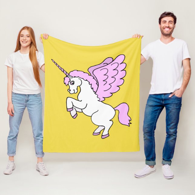 Couverture Polaire Jaune blanc mignon de licorne (En situation)