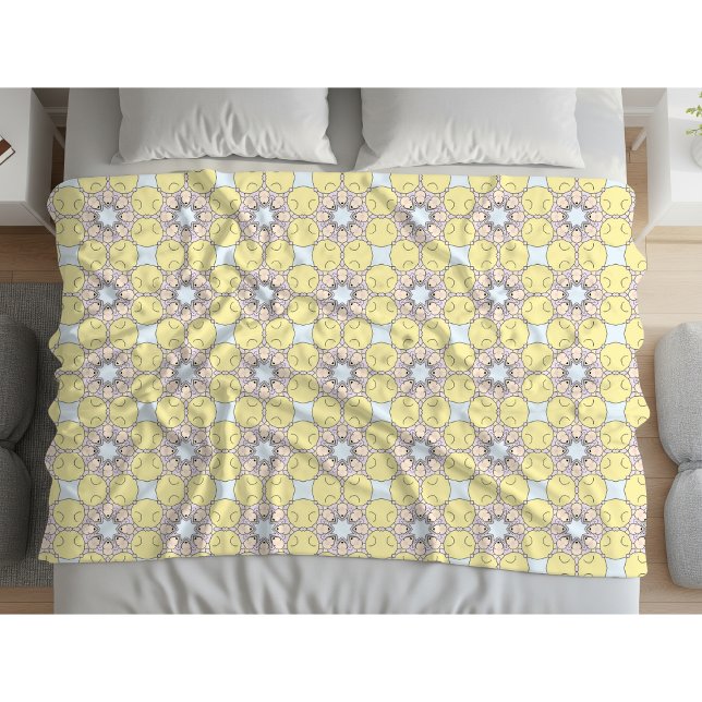 Couverture Polaire Jaune, bleu et gris à motifs géométriques  (Créateur téléchargé)