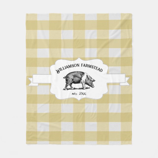 Couverture Polaire Jaune Buffle Plaid Farm Pig Fleece Blanche (Devant)