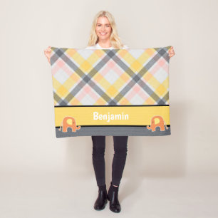 Couverture polaire jaune et gris bébé éléphant