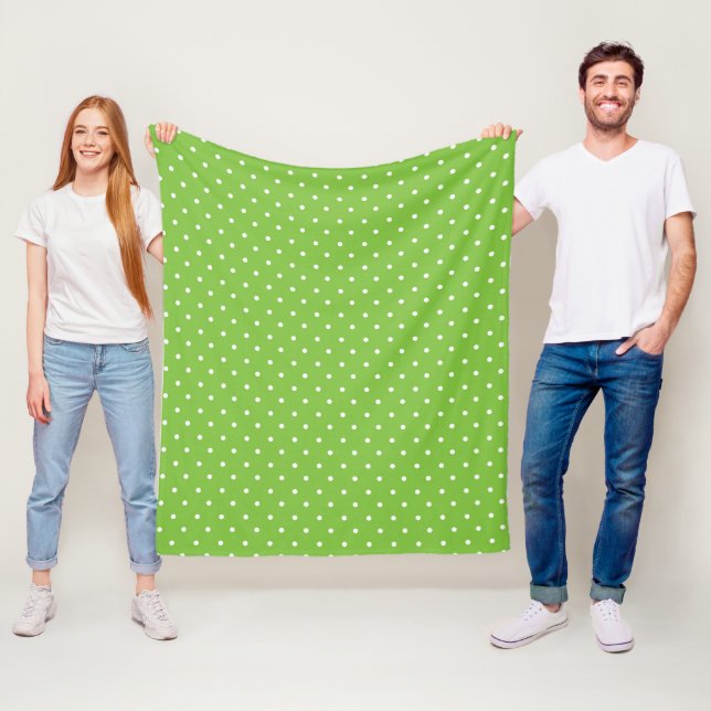 Couverture Polaire Jaune moutarde fond blanc à pois motif Fleece B (En situation)