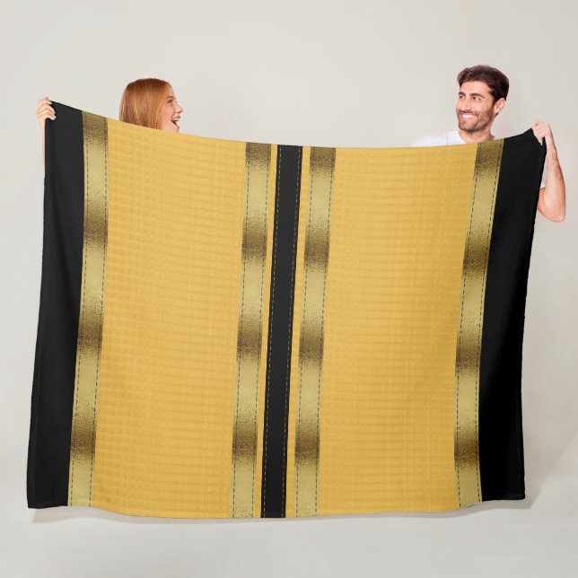 Couverture Polaire Jaune Moutarde Noir Or Géométrique Rayé (En situation)