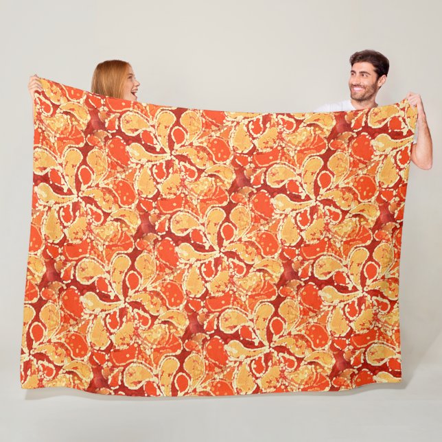 Couverture Polaire Jaune Orange Bohème Bali Batik Style Paisley (En situation)