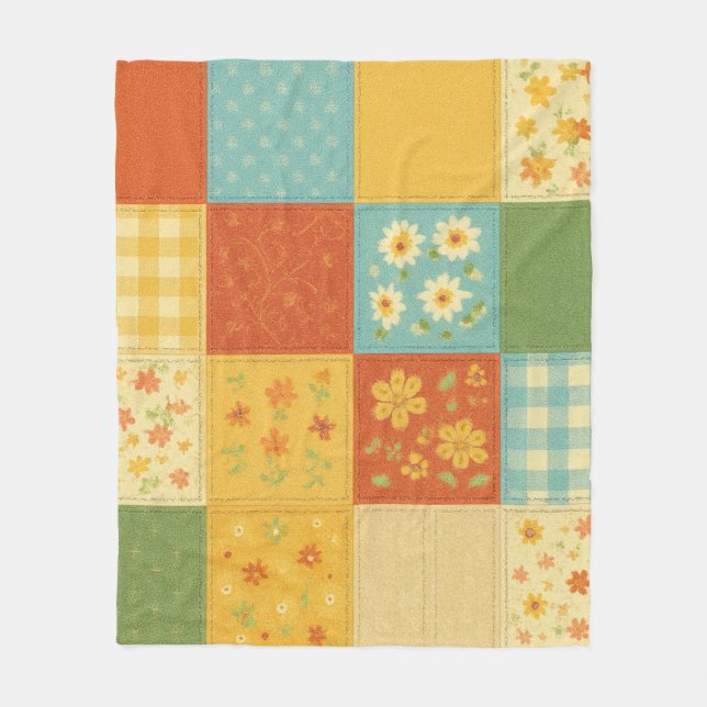 Couverture Polaire Jaune Planche de Patchwork Rustique Agritourisme F (Devant)