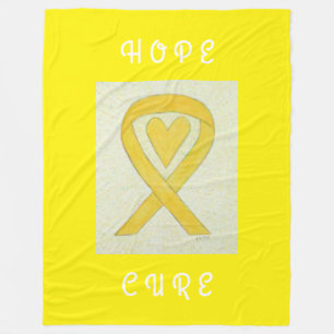 Couverture Polaire Jaune Sensibilisation Ruban Coeur Art Fleece Blanc