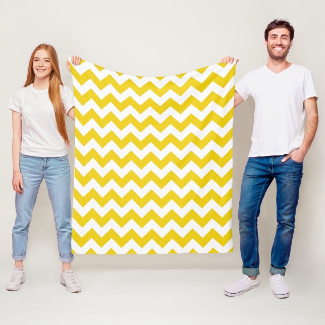 Couverture Polaire Jaune Zigzag, Jaune Chevron, Motif géométrique (En situation)