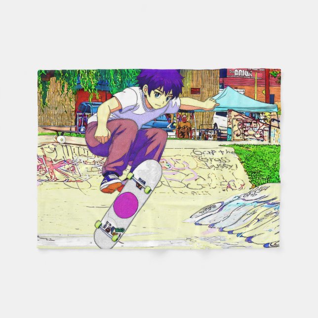 Couverture Polaire Je le fais - Jeune skateur (Devant (Horizontal))