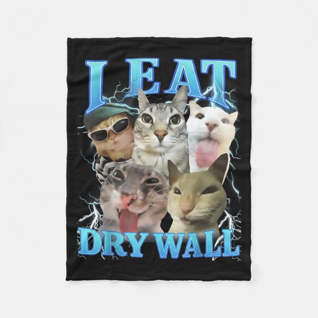 Couverture Polaire Je mange du mur sec Mème de chat drôle  (Devant)