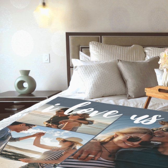 Couverture Polaire Je nous aime Script Photo Bleu et Blanc (Créateur téléchargé)