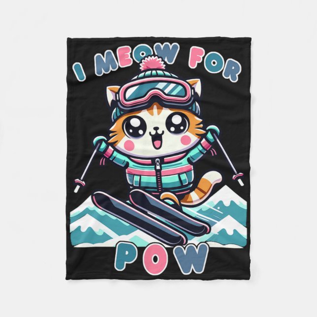 Couverture Polaire Je Suis Pour Pow Funny Kawaii Chat Cool de ski Ani (Devant)