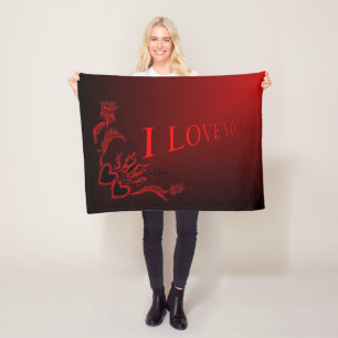 Couverture Polaire Je t'aime, Coeur avec Fleur et Papillon