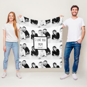 Couverture Polaire Je t'aime Maman Photo personnalisée Noir et Blanc