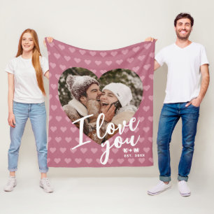 Couverture Polaire Je t'aime Photo de cœur et initiales
