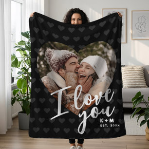 Couverture Polaire Je t'aime Photo de cœur et initiales