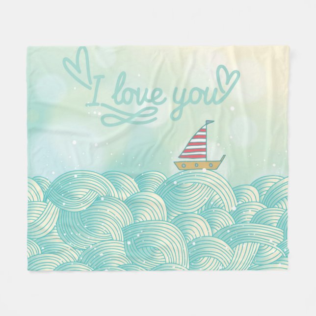 Couverture Polaire Je t'aime voilier (Devant (Horizontal))