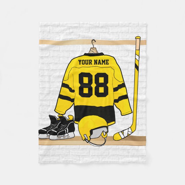 Couverture Polaire Jersey de hockey sur glace jaune et noir personnal (Devant)